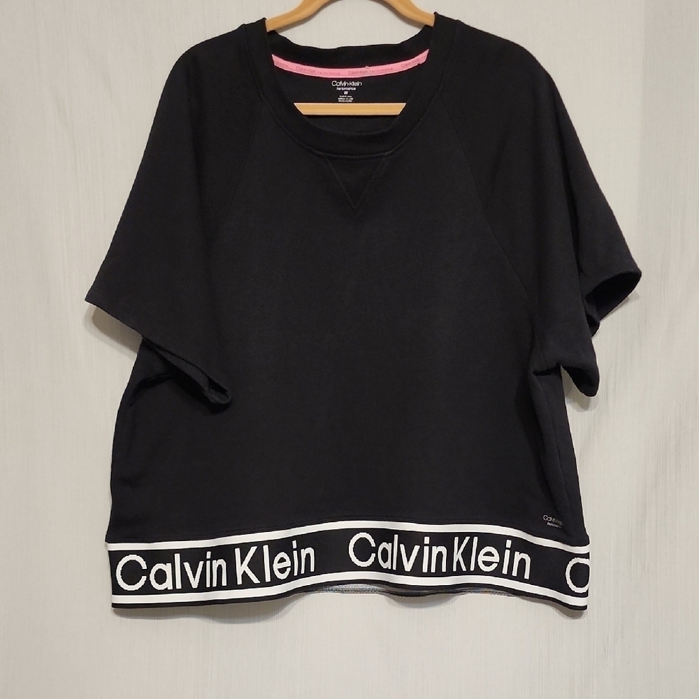 Calvin Klein Performance Boxy Oversized Sweatshirt Black Logo Trim Plus Size 3X